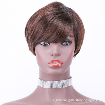 Straight brown wholesale private label short glueless cheap inch bob pixie cut brazilian 100% real human hair wig black women